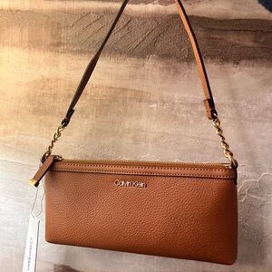 Calvin Klein Tan Caramel Leather Shoulder Bag Purse